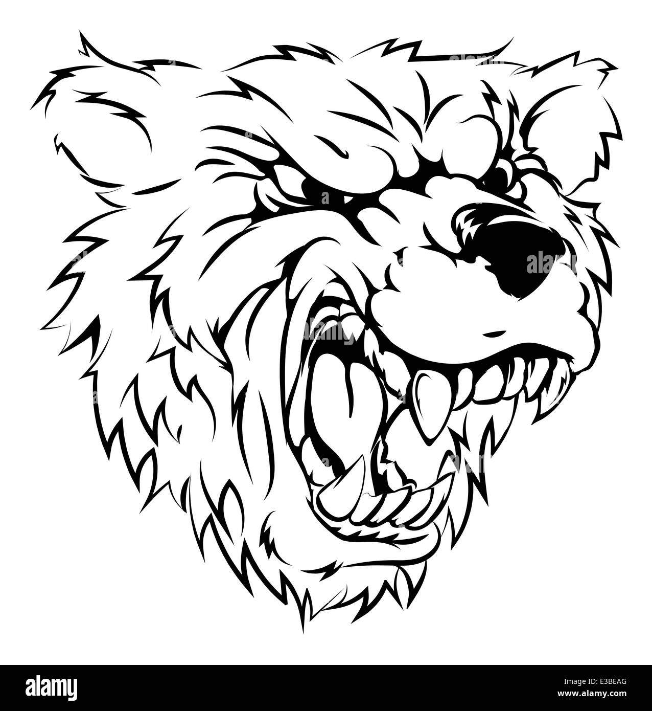Une illustration en noir et blanc d'un caractère animal ours féroce ou sportives mascot Banque D'Images