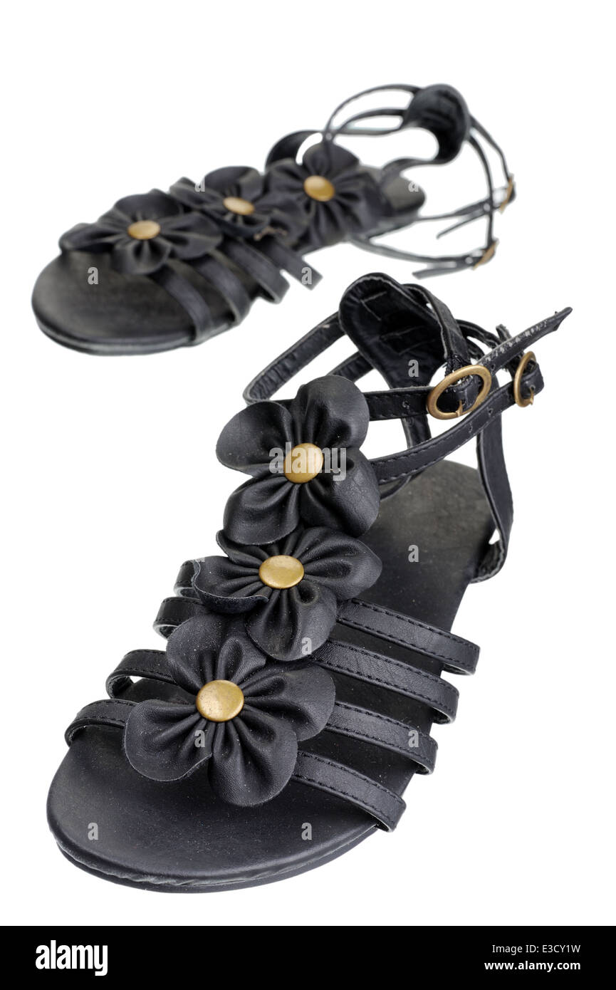 Chaussures en cuir pour femmes, isolé sur un fond blanc. Banque D'Images