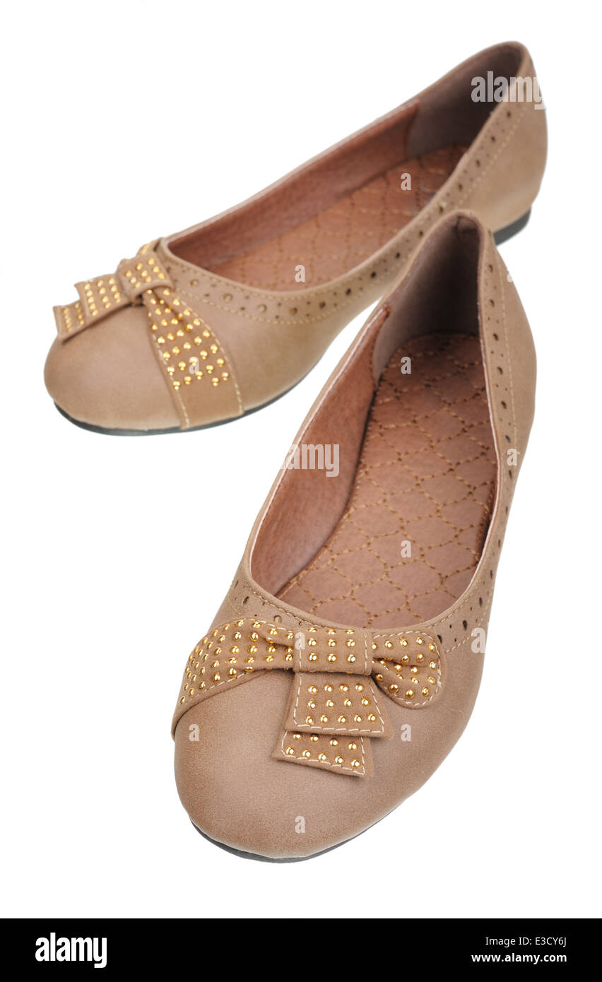 Chaussures en cuir pour femmes, isolé sur un fond blanc. Banque D'Images