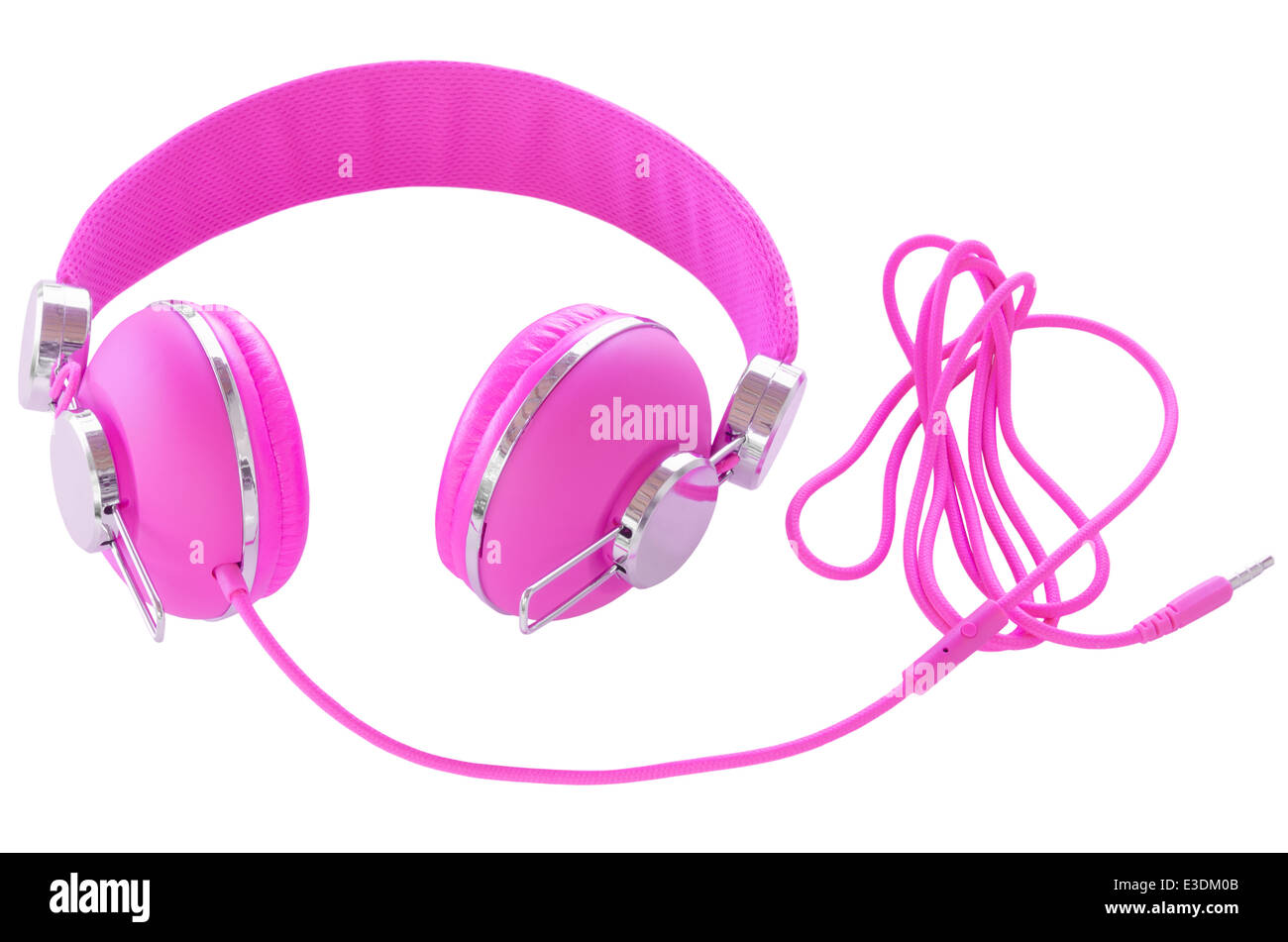 Au néon de couleur pourpre violet lumineux femme headphones isolated on white Banque D'Images