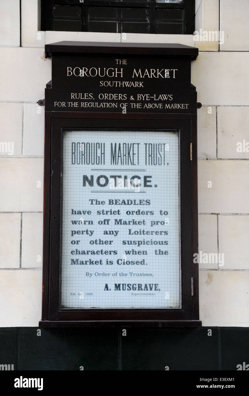London Borough Market Office d'affichage des règlements d'application Royaume-Uni Banque D'Images
