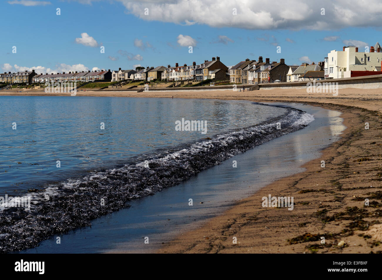 Sur la plage de sable noir dans la mer par Newbiggin dans Angleterre du Nord-Est Banque D'Images