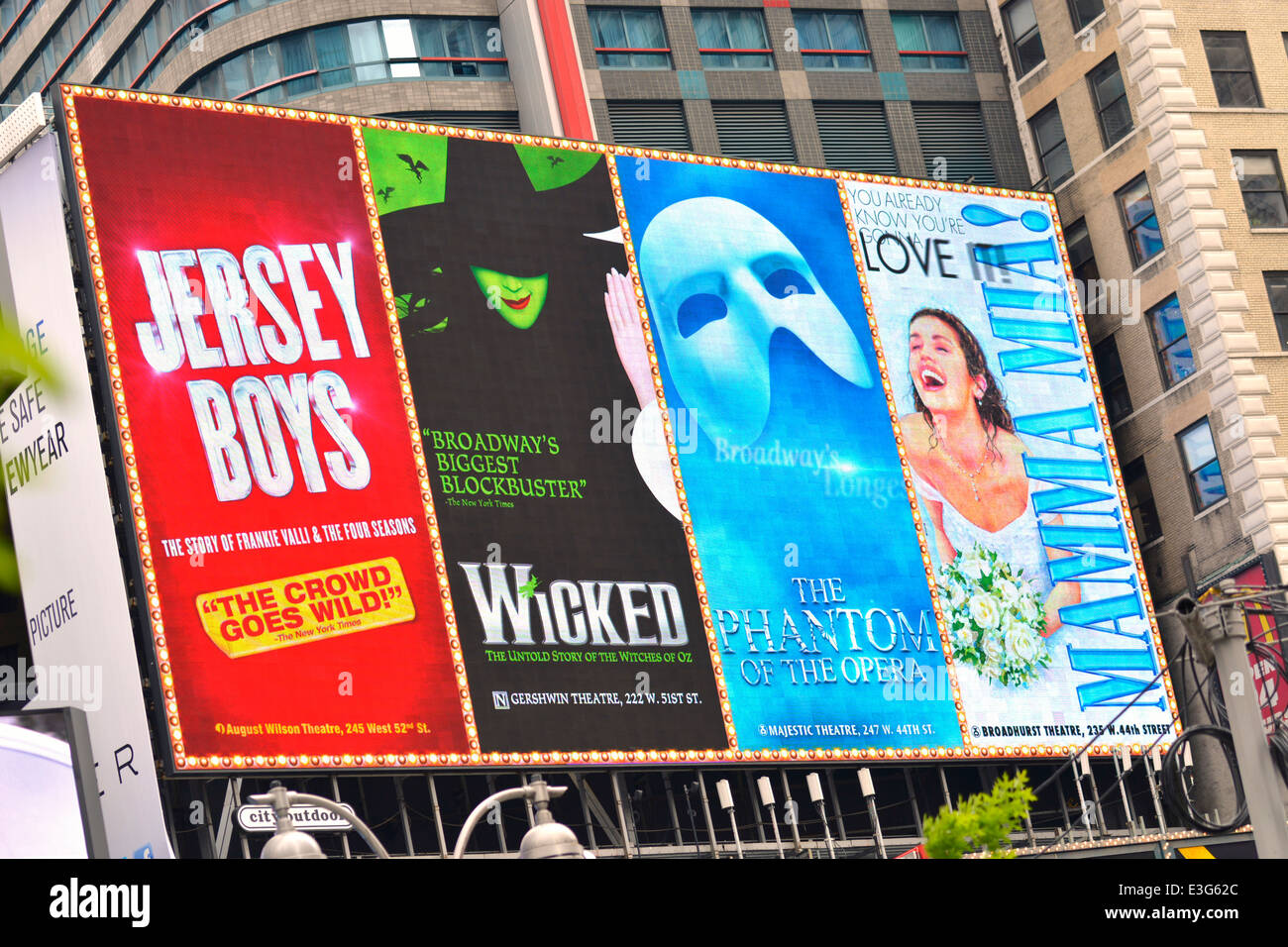 Les spectacles de Broadway Musicals Billboard, New York Manhattan Banque D'Images