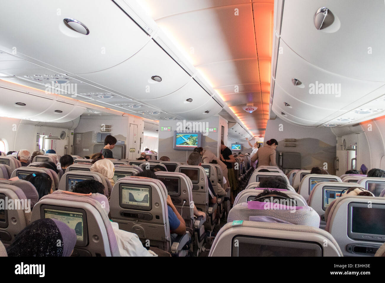 À bord d'un A380 au cours de vol de Rome à Dubaï. Banque D'Images