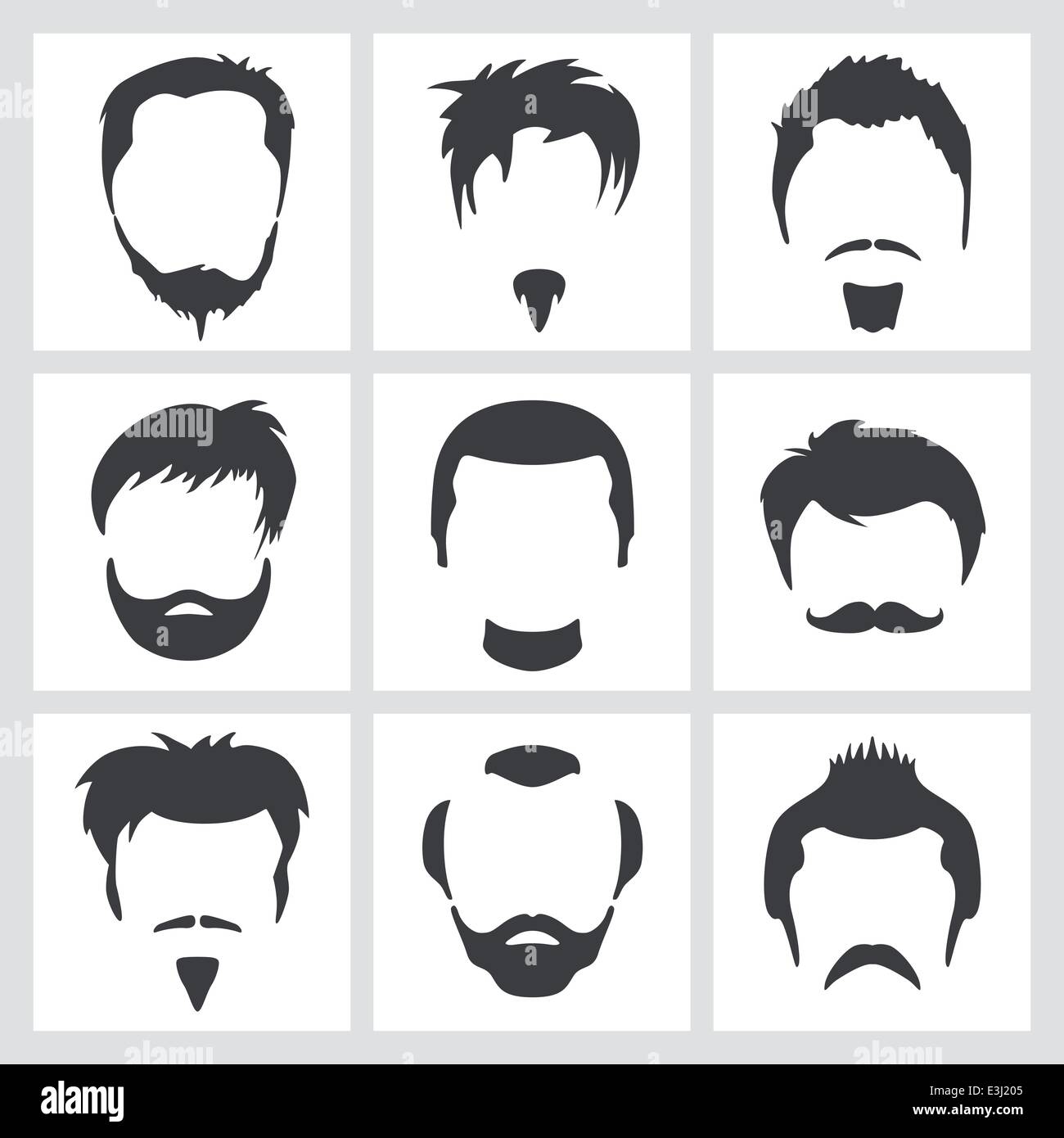 Ensemble d'hommes et de cheveux Les cheveux du visage les conceptions graphiques Illustration de Vecteur