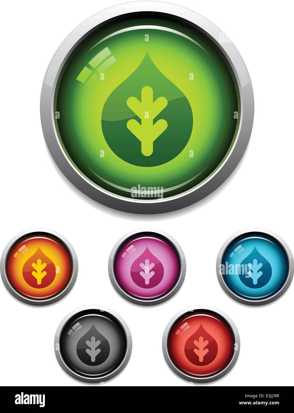 Nature brillant bouton thème Icon Set en 6 couleurs Illustration de Vecteur