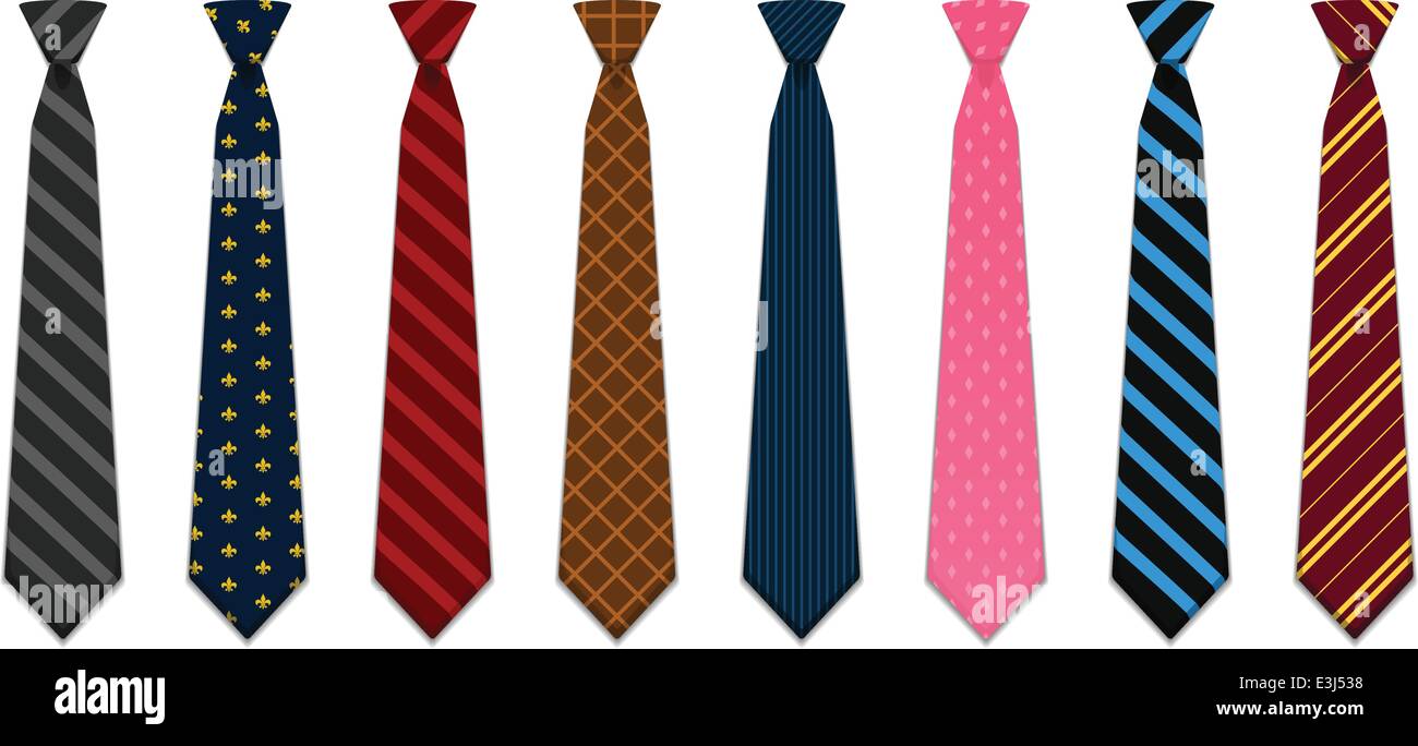 Jeu de 8 cravates illustré pour l'entreprise et tenue décontractée. Illustration de Vecteur