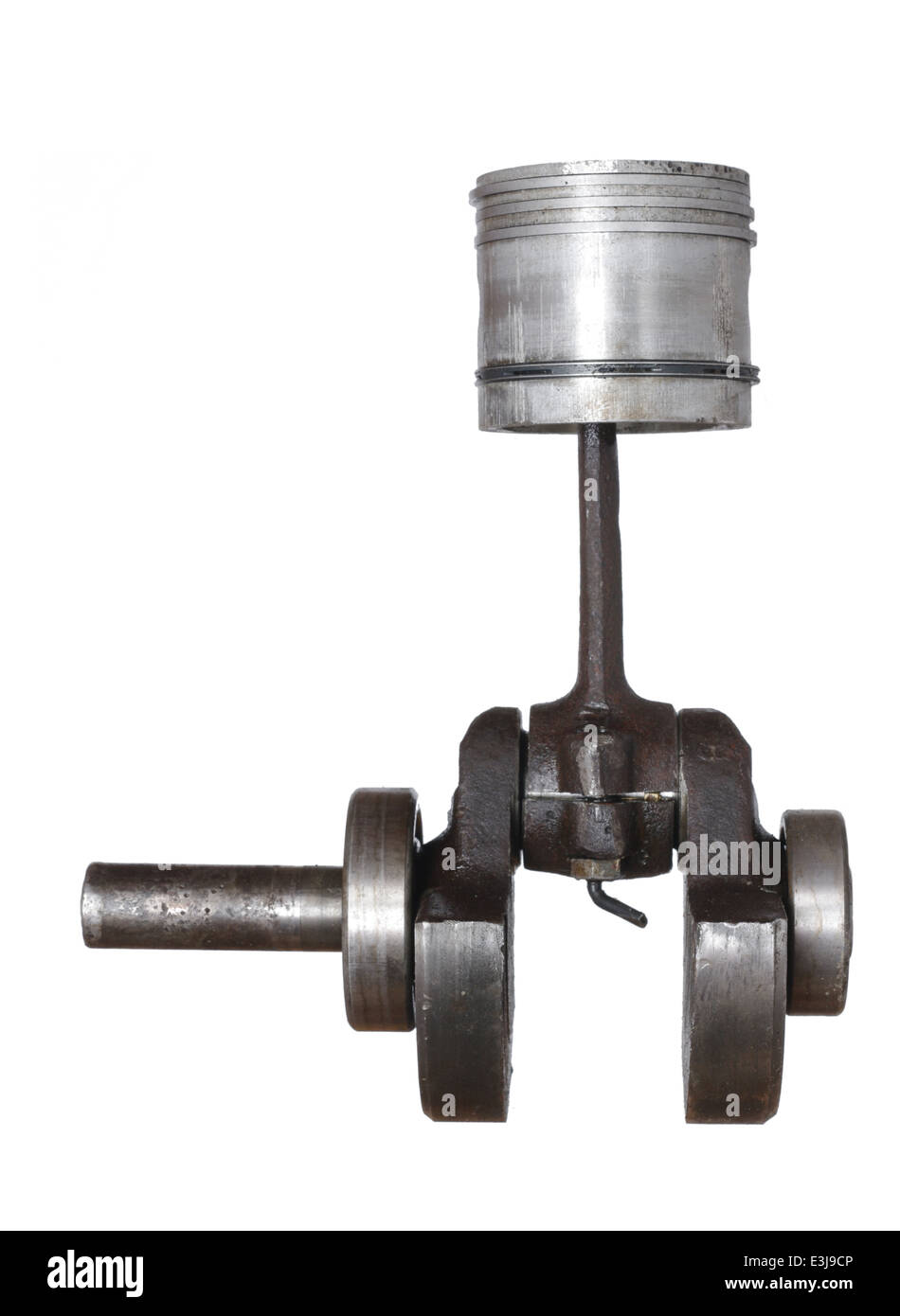 Vieux piston et bielle sur fond blanc Banque D'Images