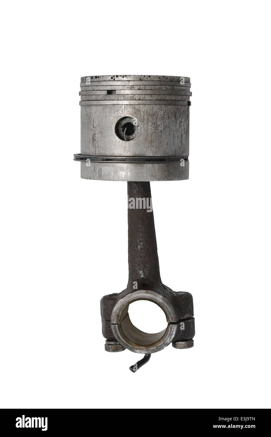 Piston et bielle sur fond blanc Banque D'Images