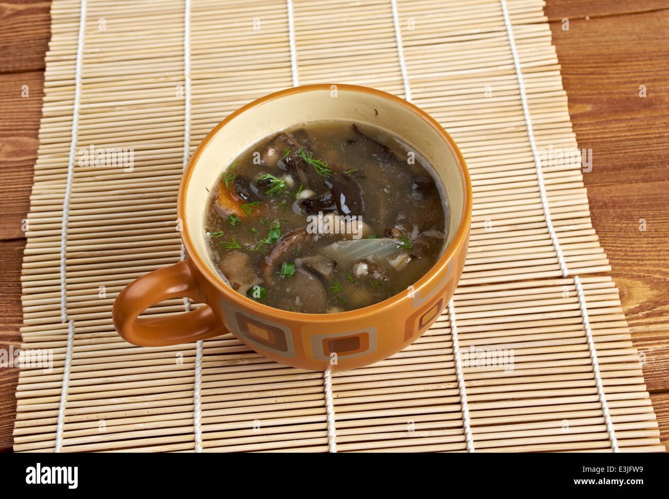 Soupe de choucroute russe avec des champignons et de l'orge perlé Banque D'Images