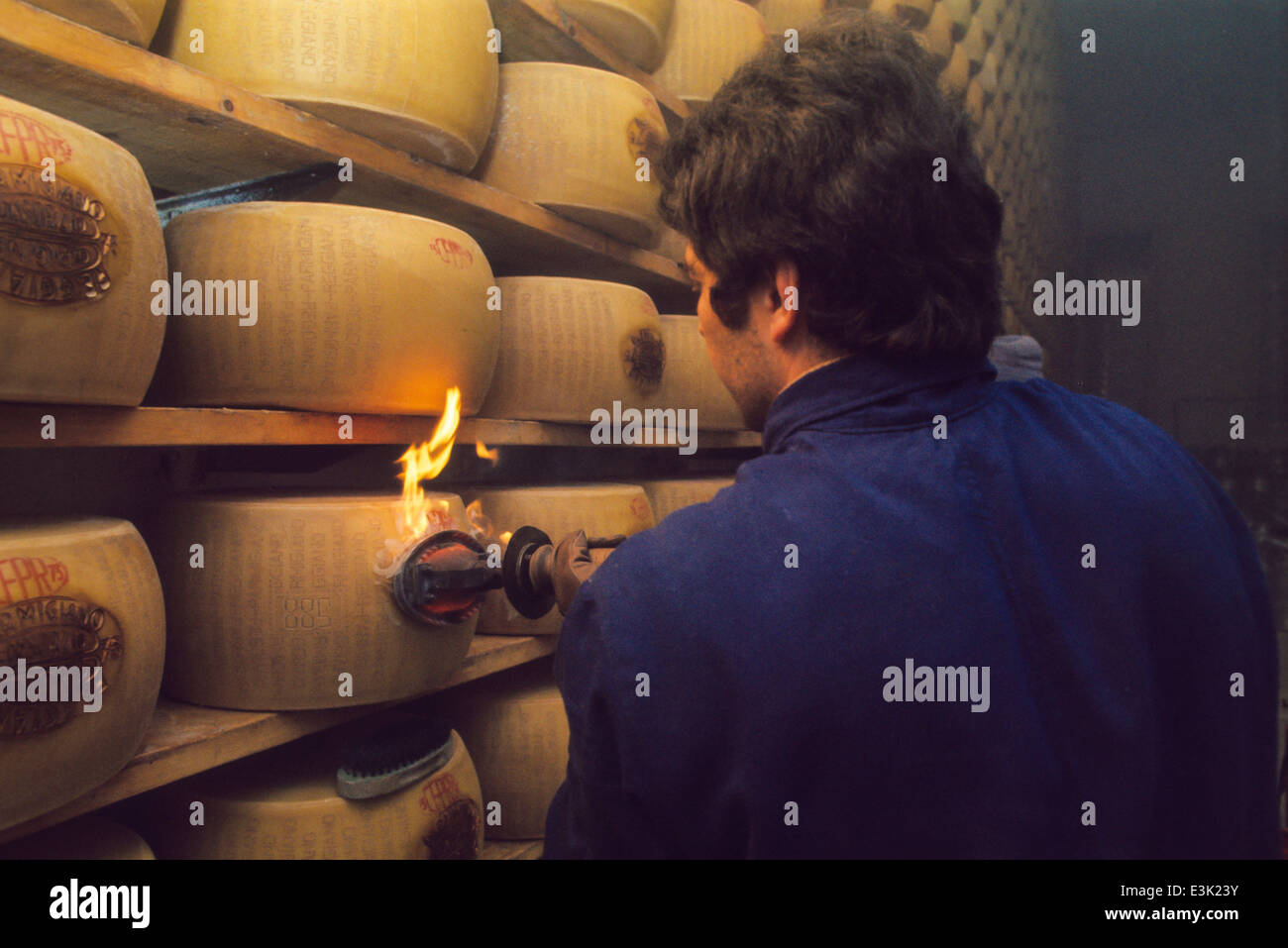 L'industrie laitière, la production de parmigiano reggiano,70's Banque D'Images