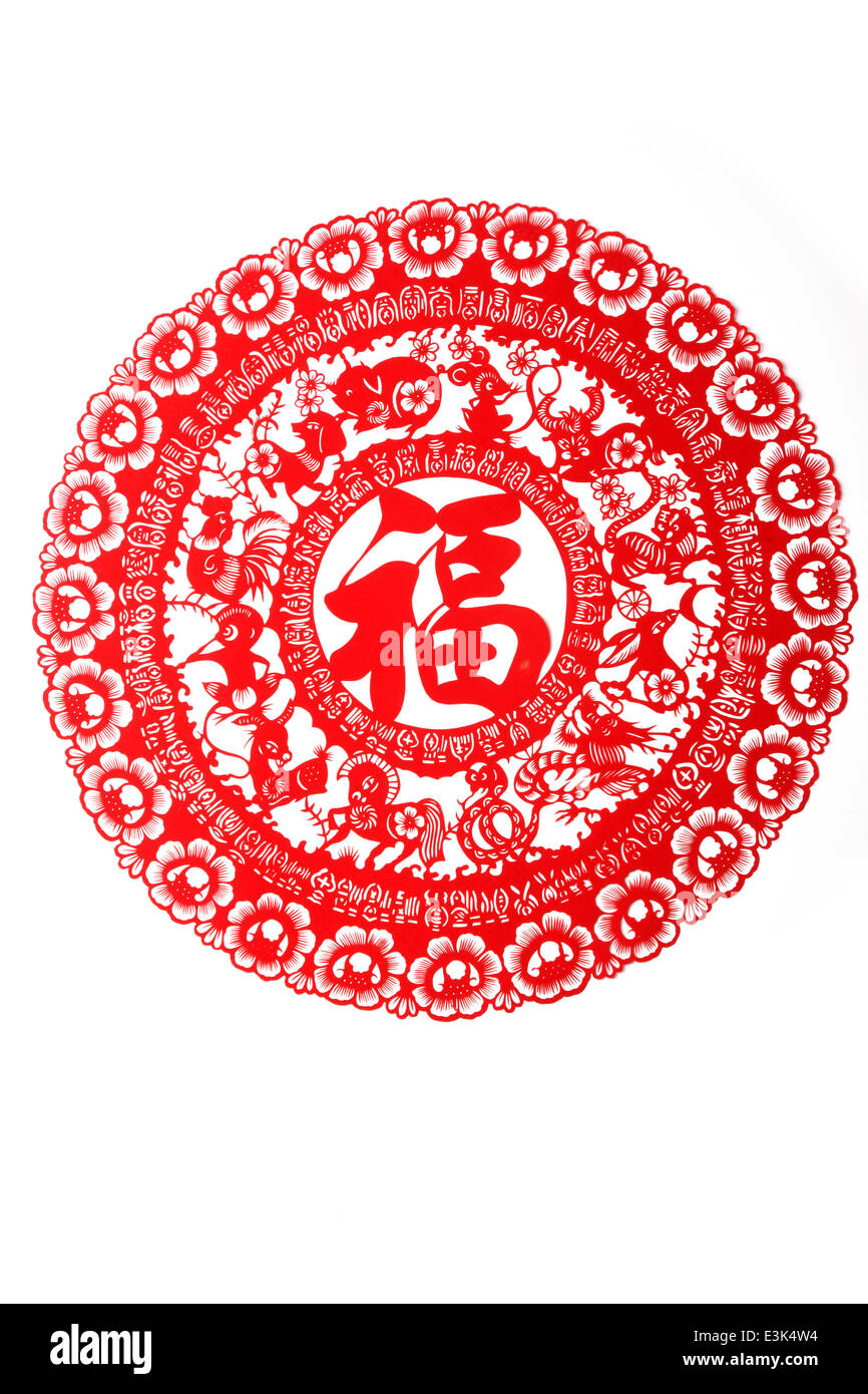 Coupe-papier de Fu caractère et signes du Zodiaque Chinois Banque D'Images