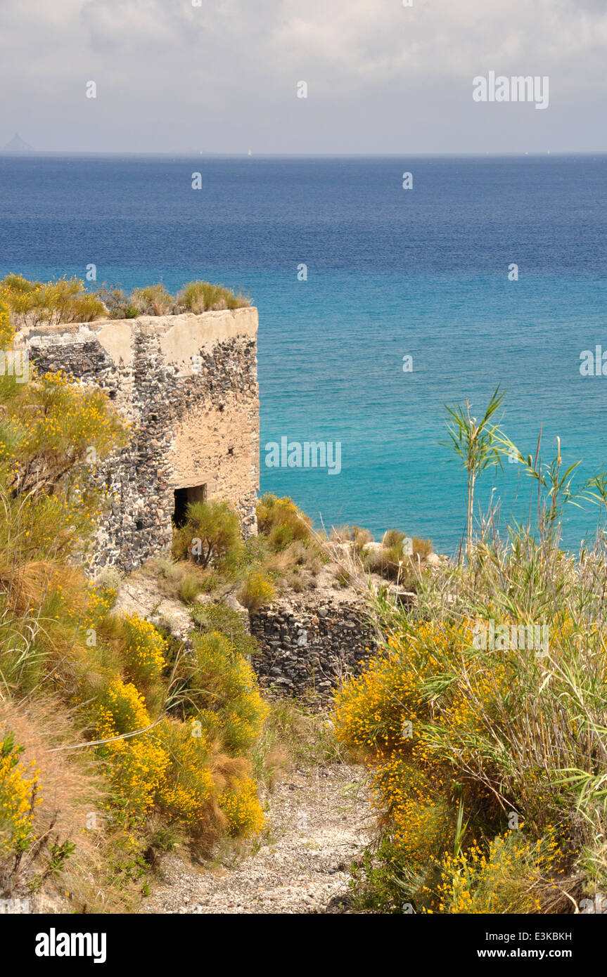 L'île de Lipari, Les îles Éoliennes, carrière de pierre ponce, de Messine, Sicile, Italie Banque D'Images