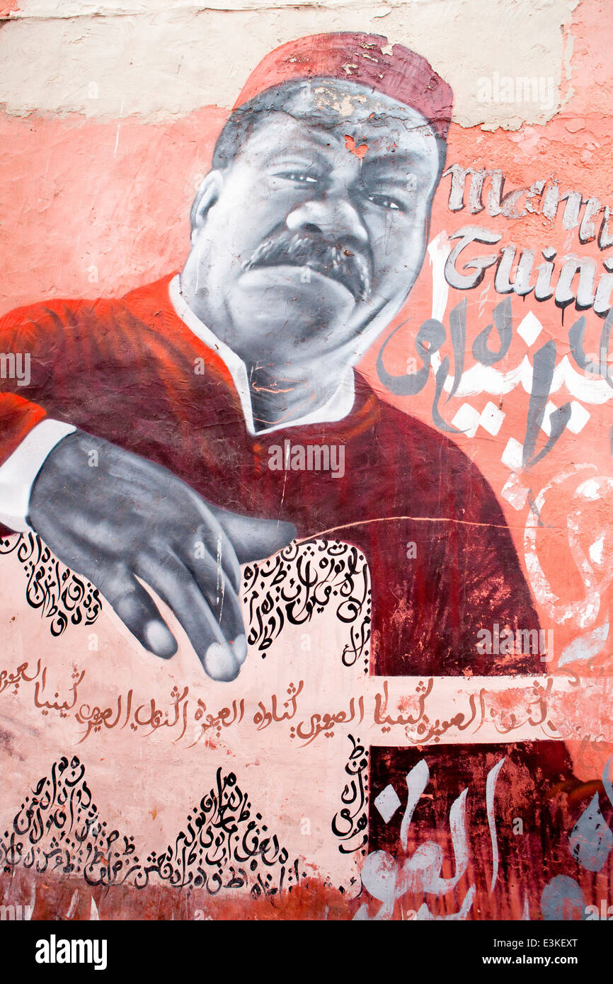 Oeuvre originale peinte sur un mur dans la médina, dans la ville côtière d'Essaouira, Maroc, Afrique du Nord. Banque D'Images