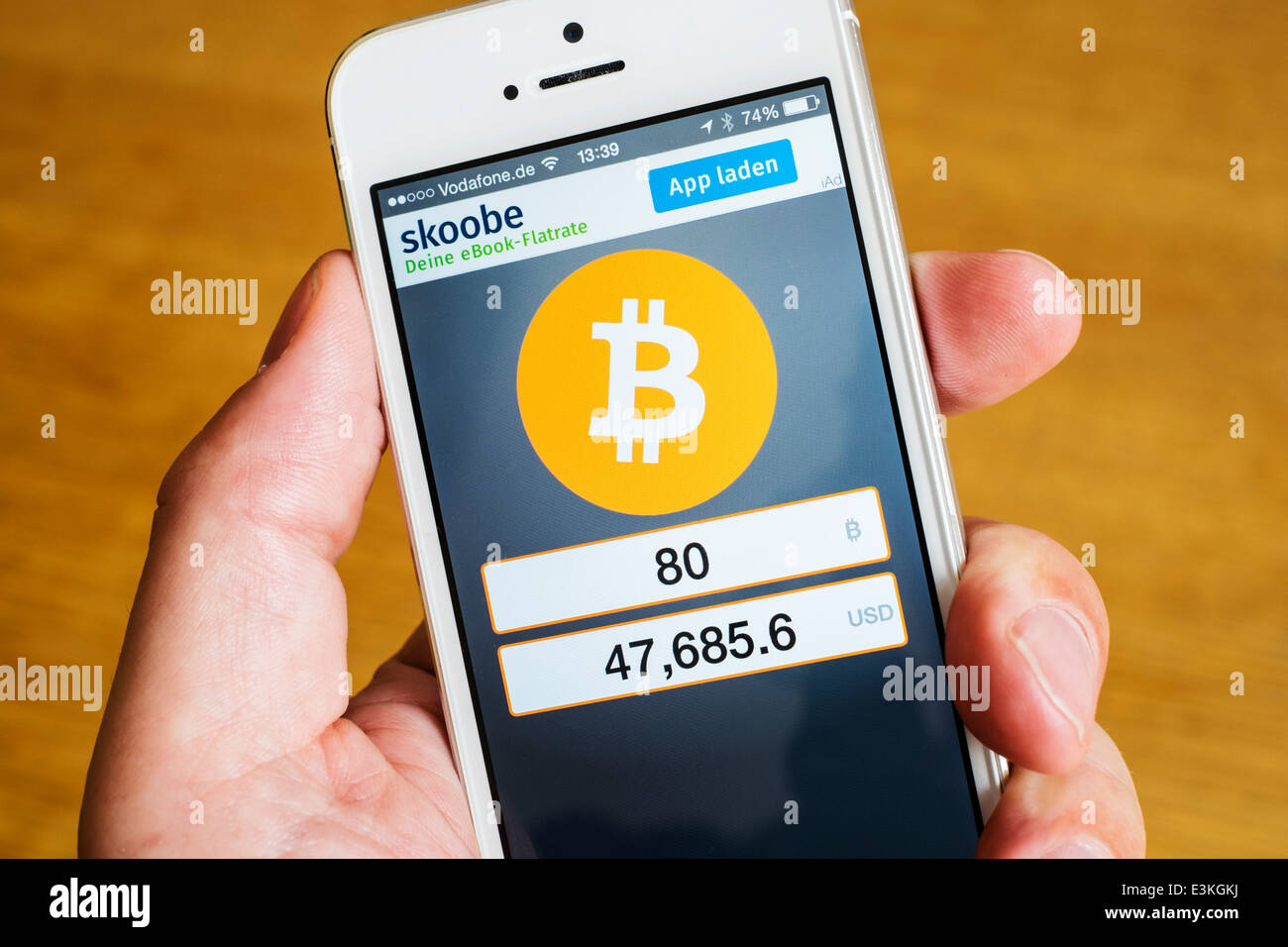 Détail de la conversion de devise Bitcoin sur iPhone app smart phone Banque D'Images