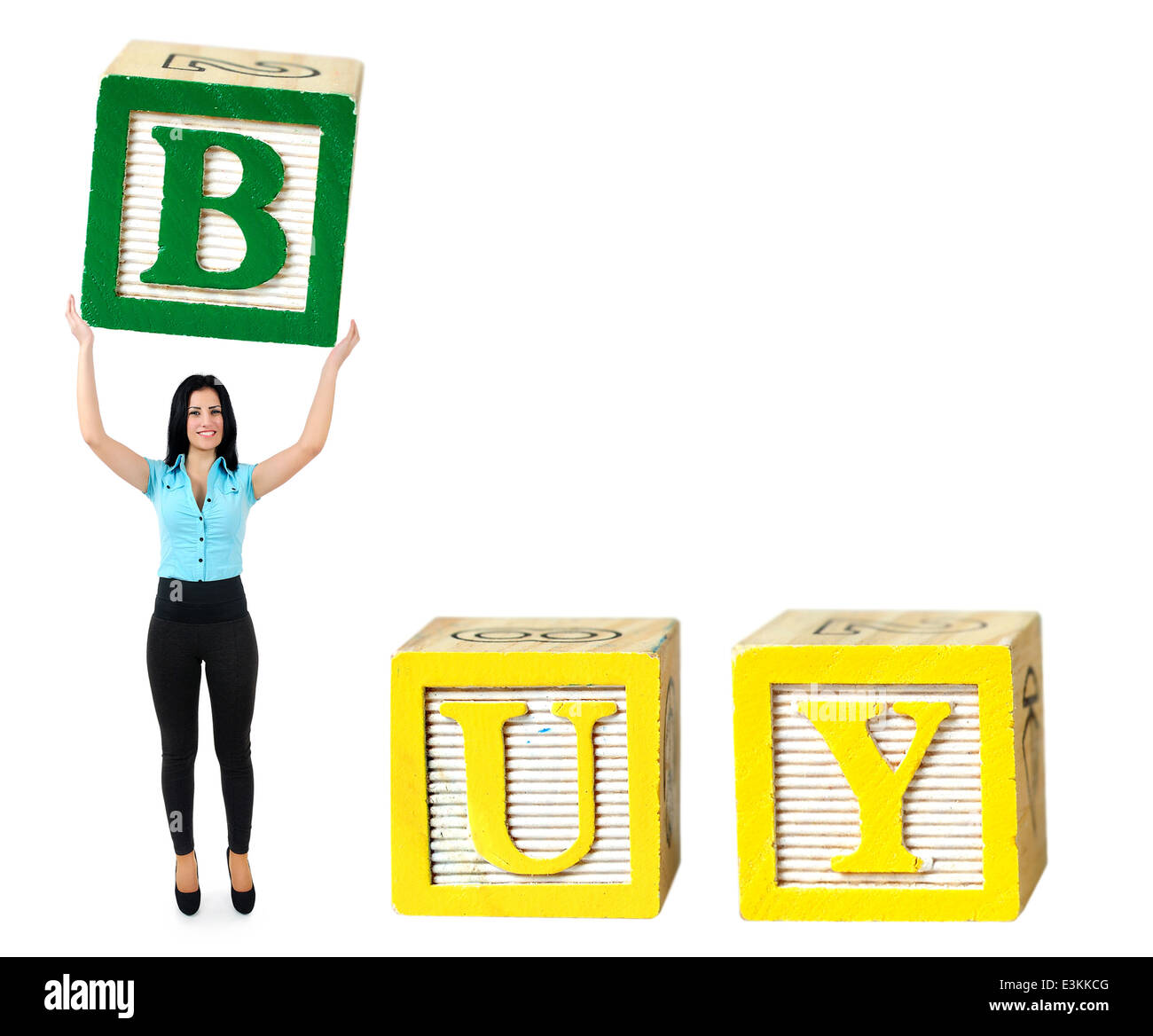 Femme soulever lettre de mot Acheter Banque D'Images