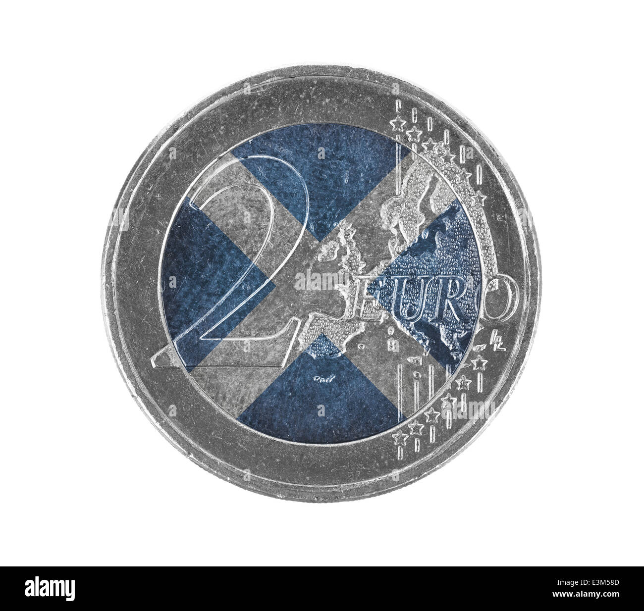Pièce en Euro, 2 euro, isolé sur blanc, drapeau de l'Ecosse Banque D'Images