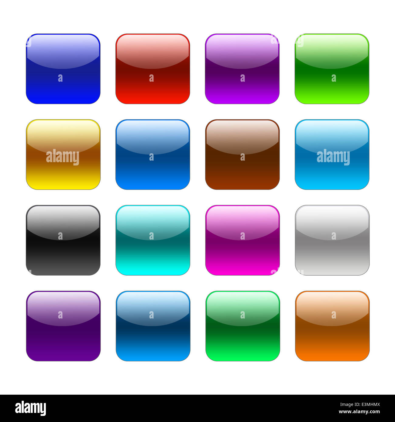 Boutons web couleur blanc sur fond blanc Banque D'Images