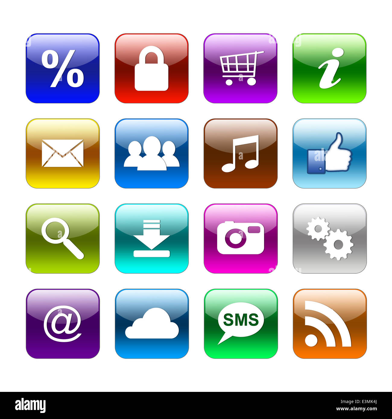 Boutons web couleur sur fond blanc Banque D'Images