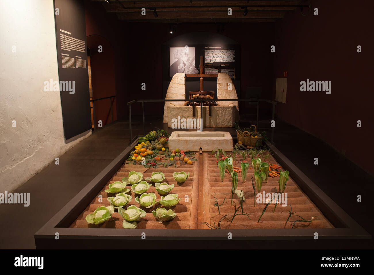 Jardin de légumes et d'irrigation par exemple, la technique en exposition Musée de l'histoire de la Catalogne à Barcelone, Espagne. Banque D'Images