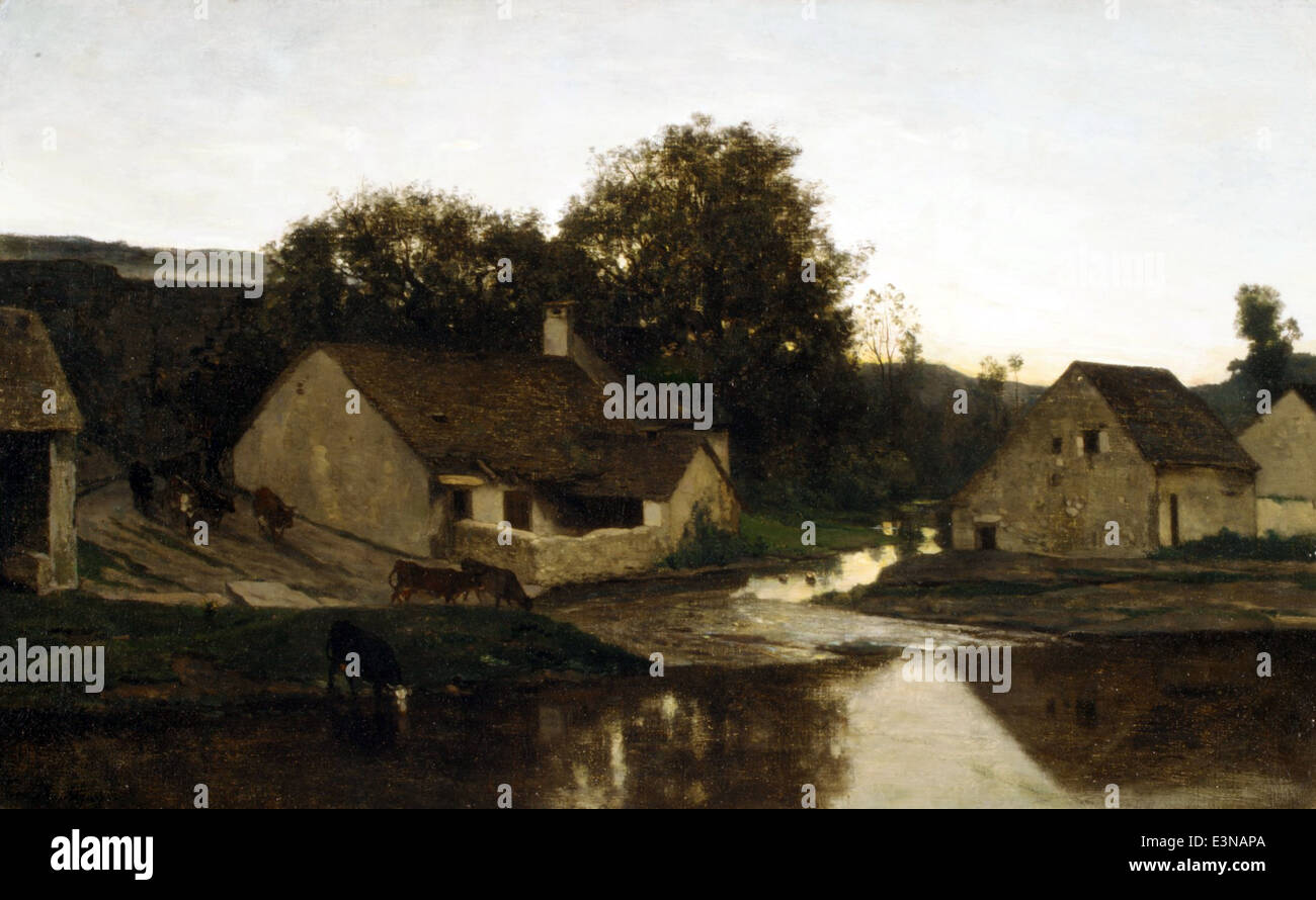 Charles-François Daubigny - le hameau d'Optevoz - 1852 - Musée rencontré - New-York Banque D'Images