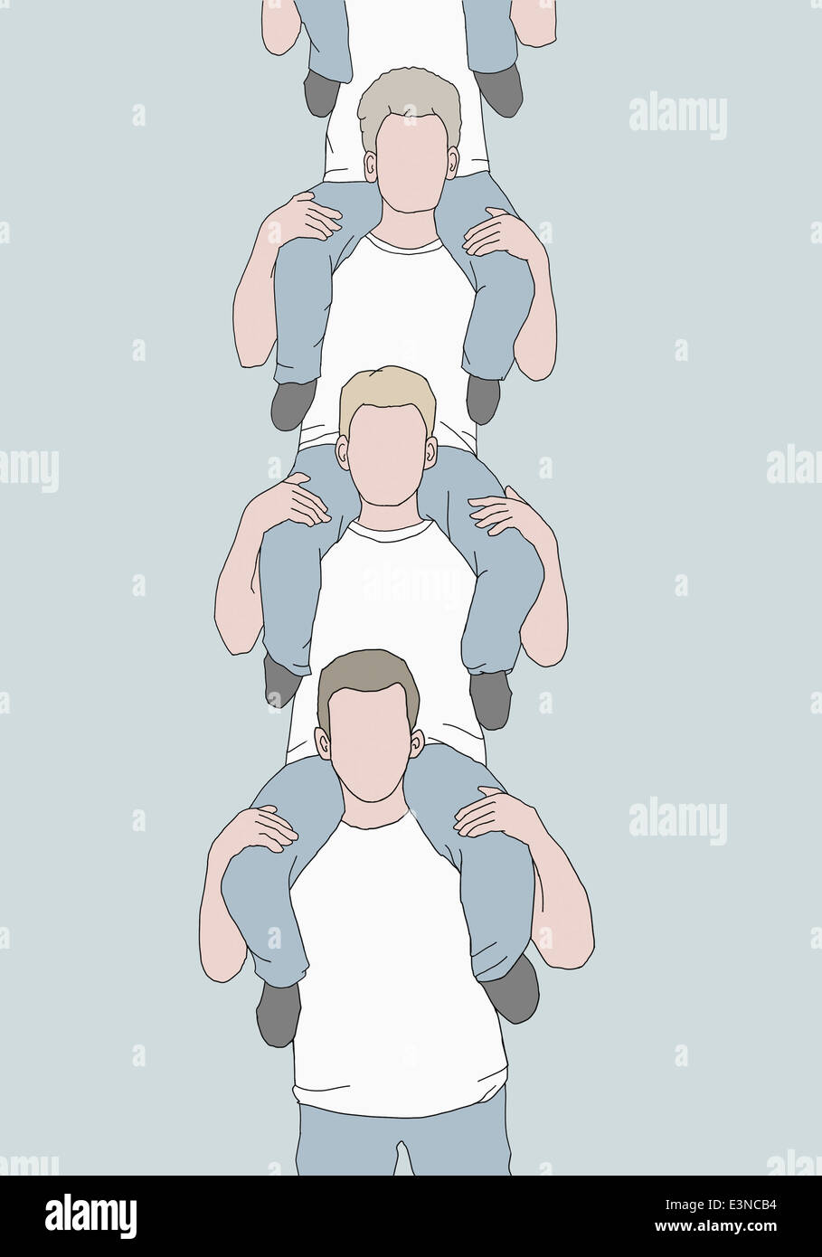 Image d'illustration de plusieurs hommes portant sur leurs épaules les uns les autres Banque D'Images