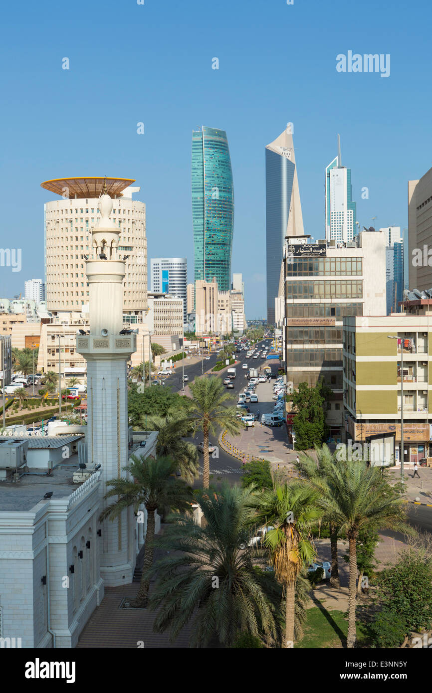 Le Koweït, ville et Central Business District, elevated view Banque D'Images