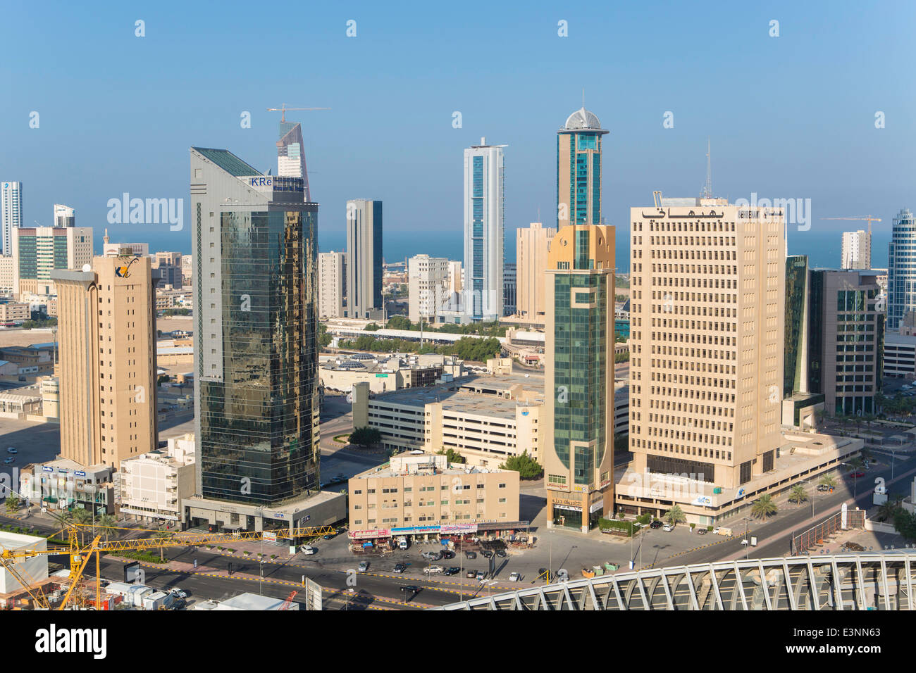 Le Koweït, ville et Central Business District, elevated view Banque D'Images