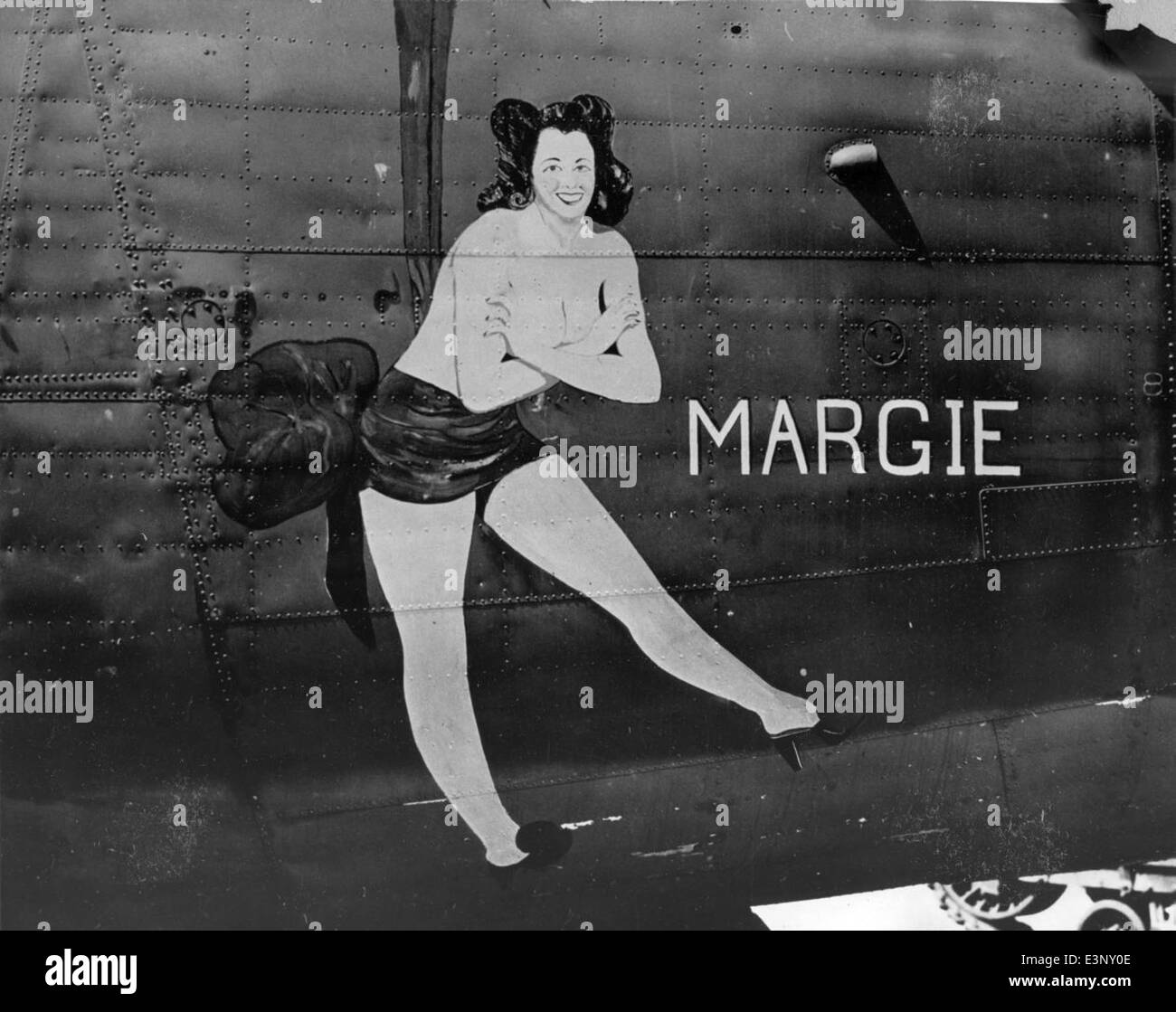 Le B-24D 'Margie' du 90th Bomb Group était un B-24 Liberator consolidé qui opéra sur le théâtre du Pacifique pendant la seconde Guerre mondiale. L'avion est connu pour son art du nez, avec un design pinup. Banque D'Images