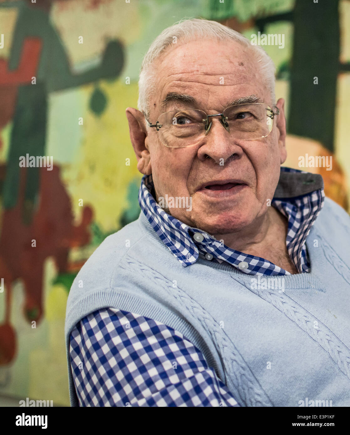 Stanley Baxter à l'enregistrement de sa 2014 BBC Radio 4 show 'The Stanley Baxter Playhouse'. 29 Mai 2014 Banque D'Images