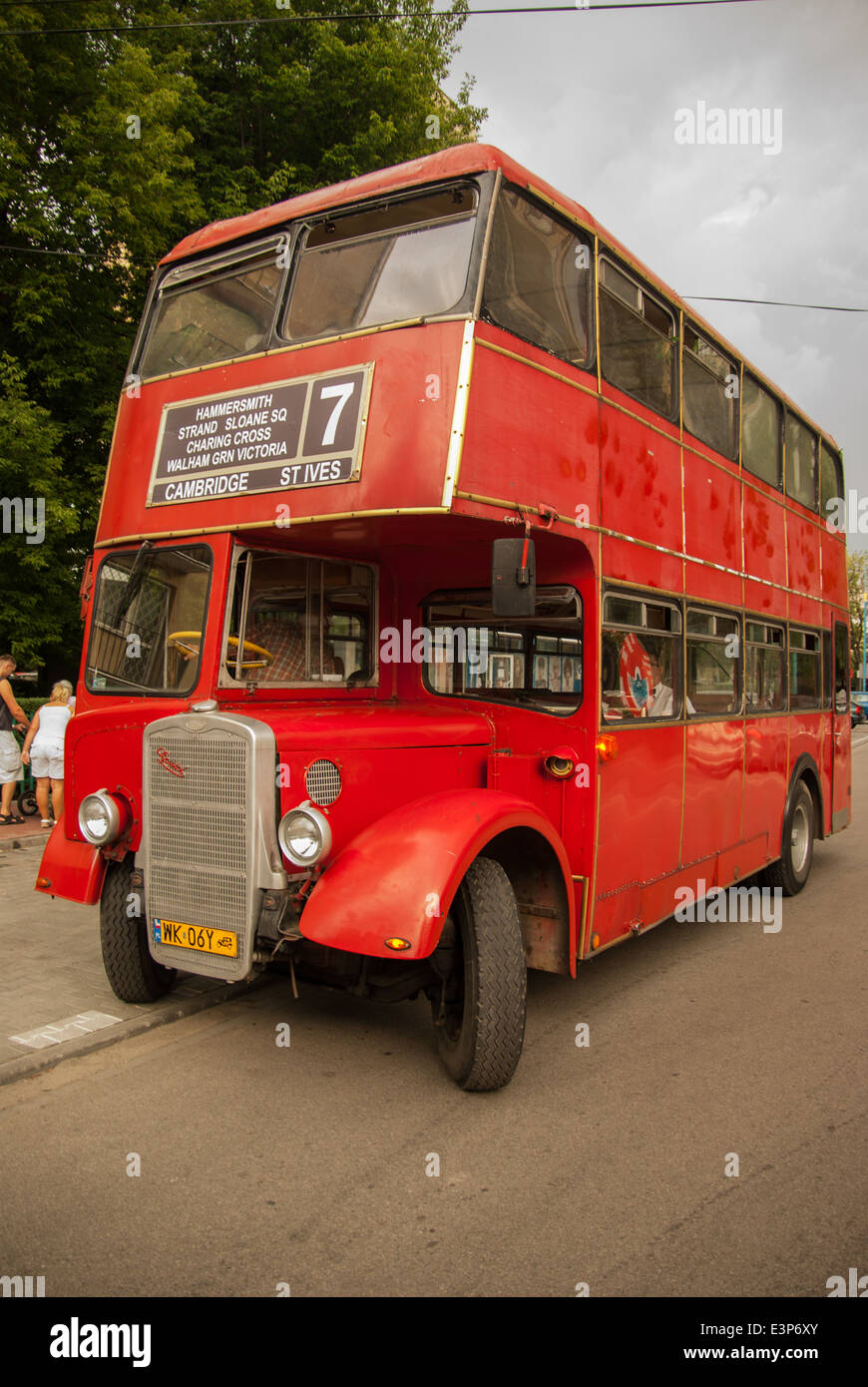 Red Double Decker Bristol K / Eastern Coachworks a pris sa retraite à Varsovie, Pologne Banque D'Images