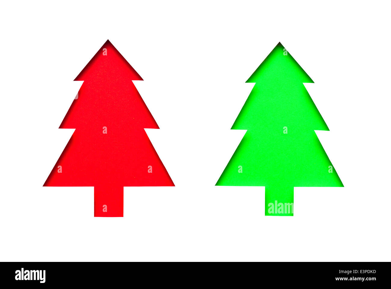 Les arbres de Noël coupés à la main on white Banque D'Images