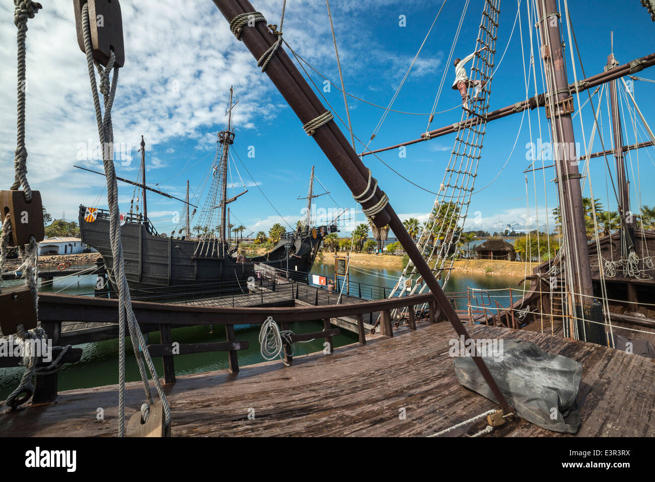 Muelle de las Carabelas, port de la caravelles, Palos de la Frontera - La Rábida, province de Huelva, Andalousie, espagne. Banque D'Images