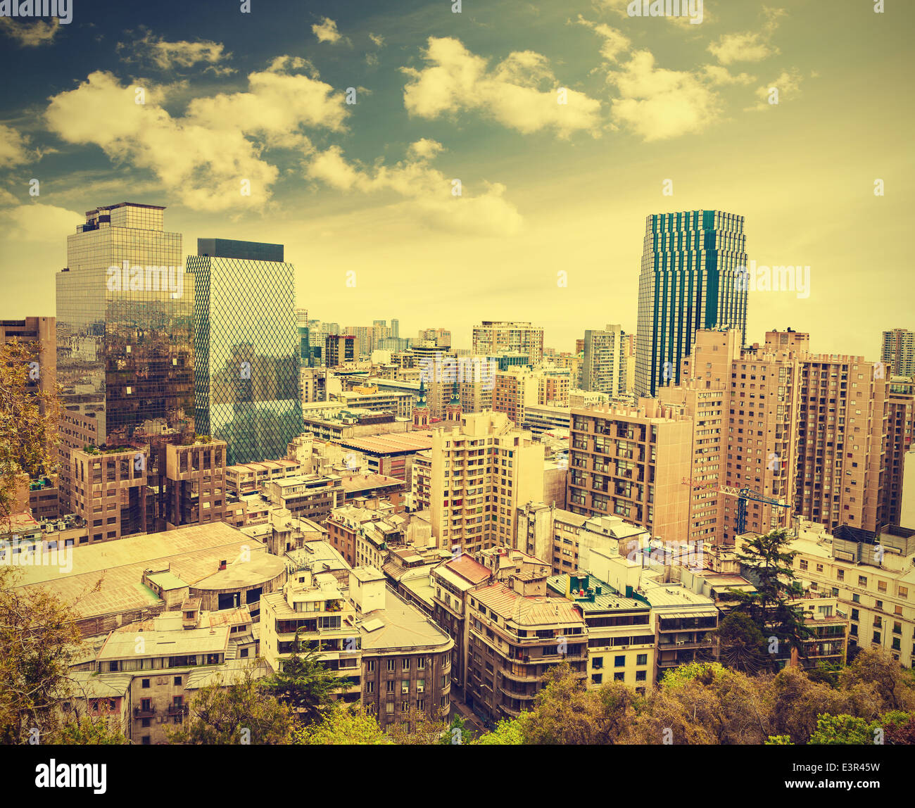 Santiago de Chili skyline, vintage style rétro. Banque D'Images
