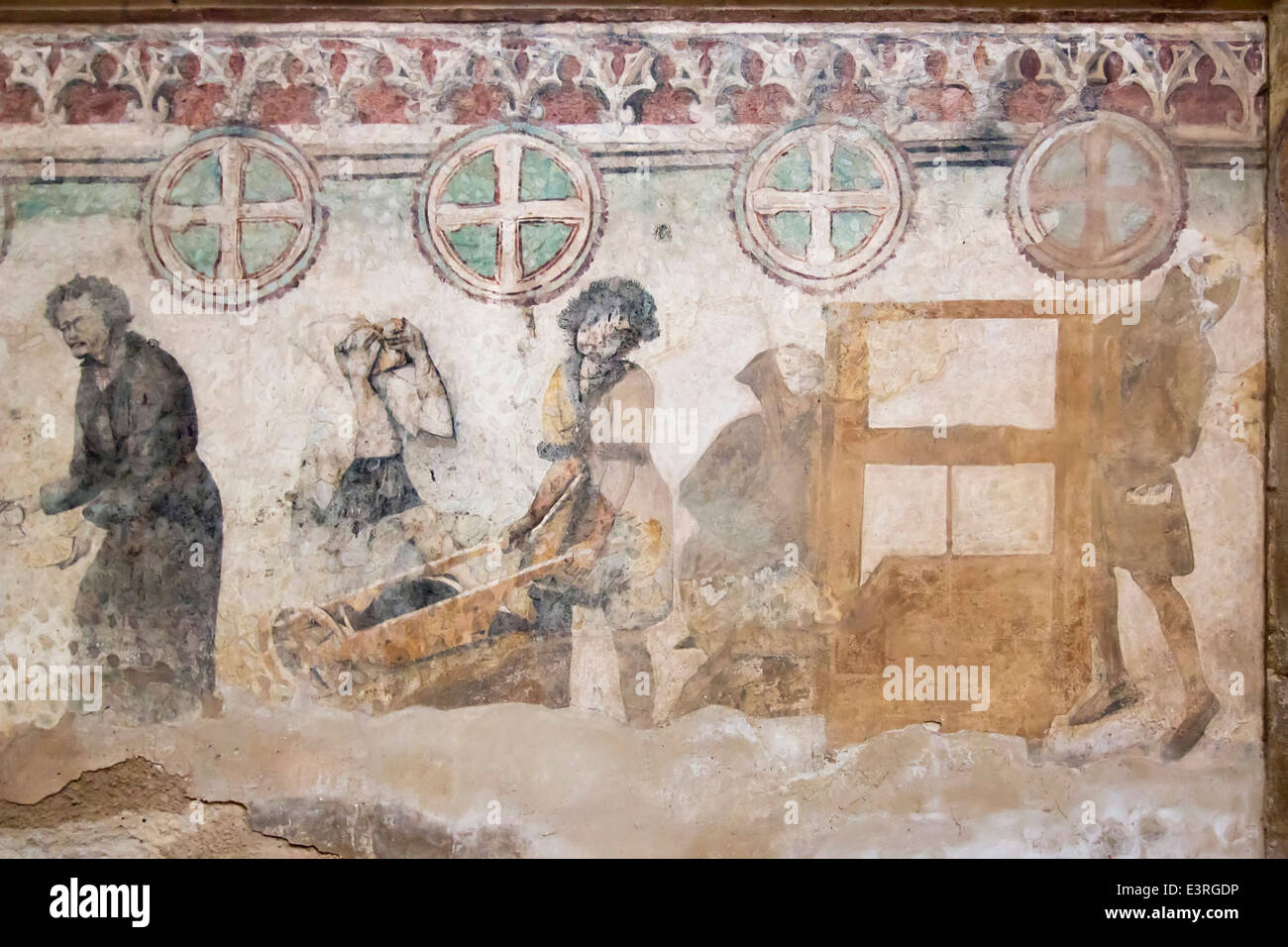 La peinture murale gothique en l'église Sainte Barbara Banque D'Images