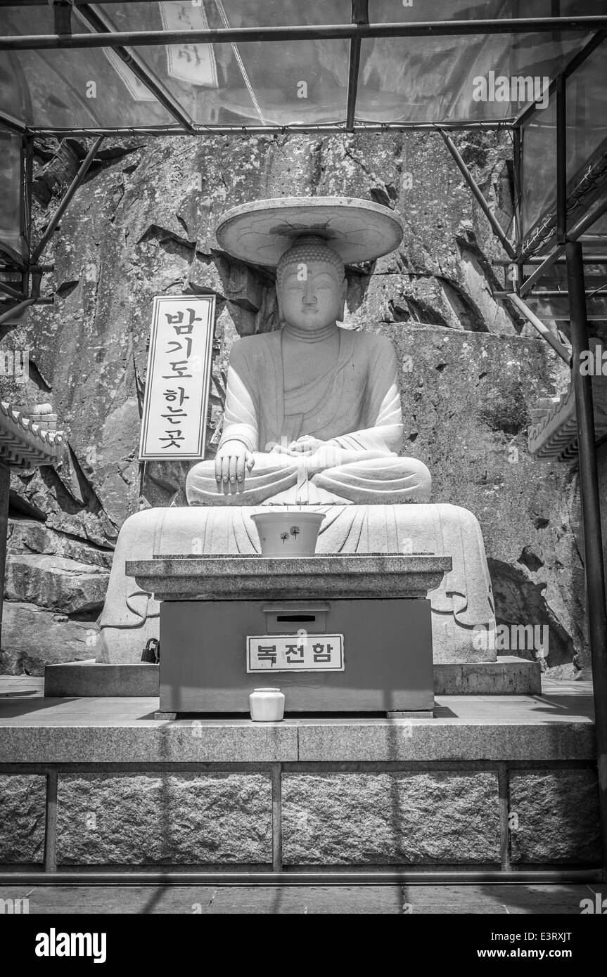 Une statue de Bouddha pour nuit prières à Haedong Yonggungsa Temple à Busan, Corée du Sud. Banque D'Images