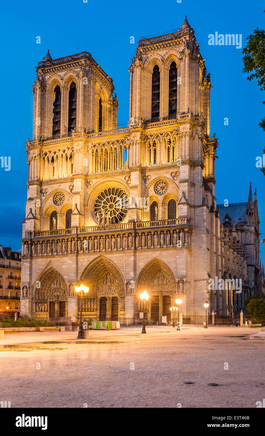 La cathédrale Notre Dame de Paris Vue de nuit Banque D'Images