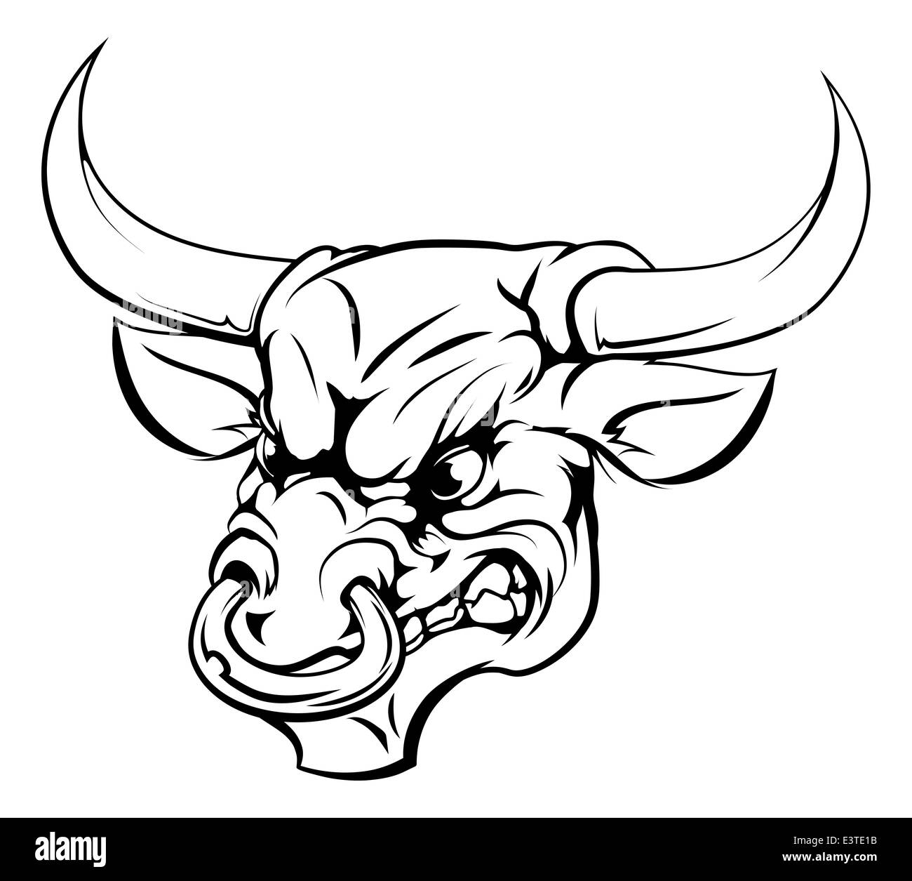 Une illustration en noir et blanc d'un caractère féroce animal taureau ou sportives mascot Banque D'Images