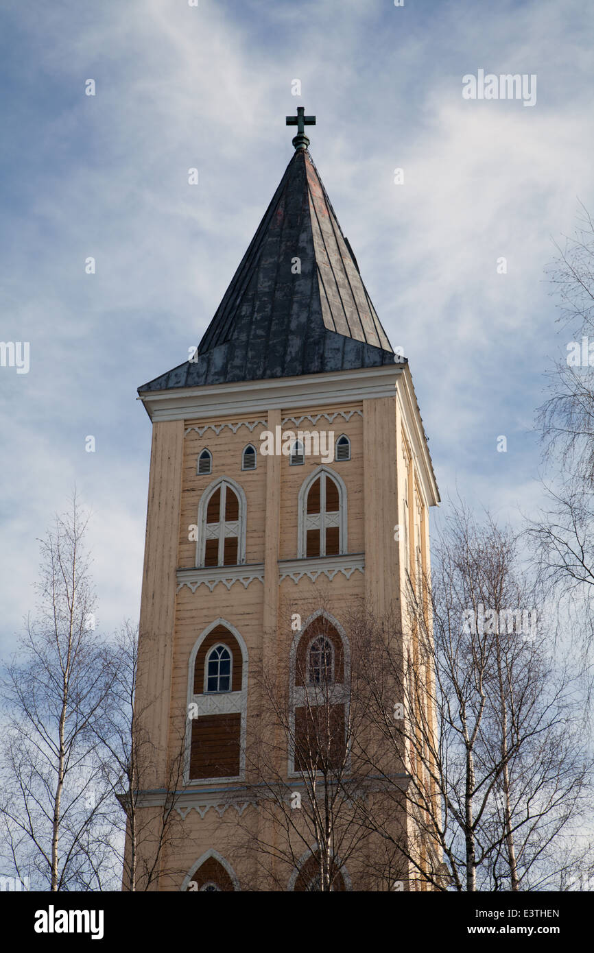 Beffroi de l'église Saint Mary sur rue Kauppakatu, Lappeenranta, Finlande. Banque D'Images