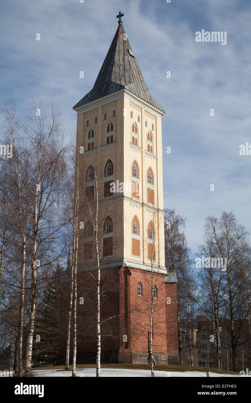 Beffroi de l'église Saint Mary sur rue Kauppakatu, Lappeenranta, Finlande. Banque D'Images