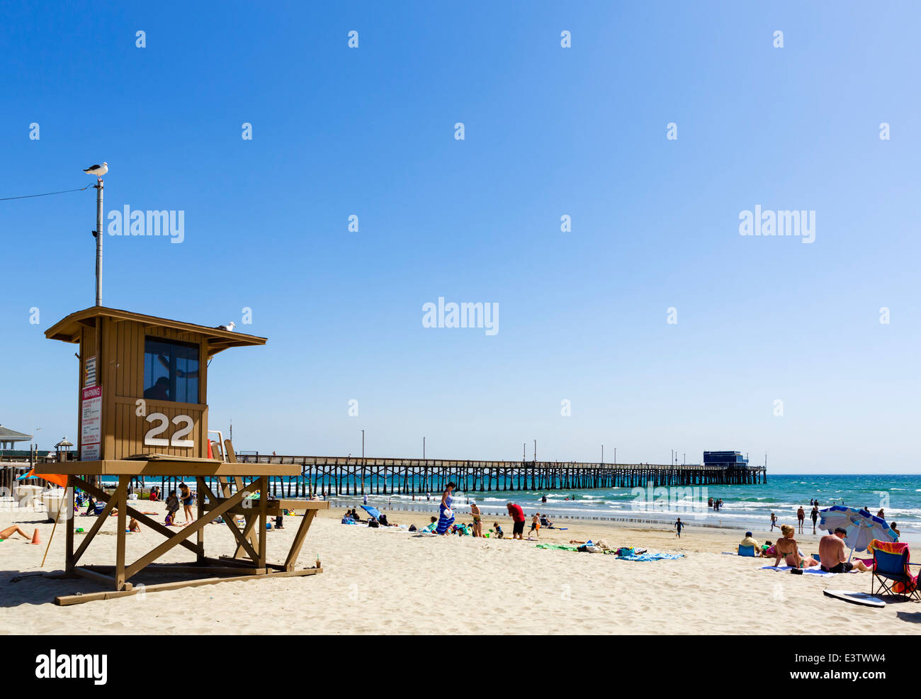 La plage et jetée à Newport Beach, Orange County, Californie, USA Banque D'Images