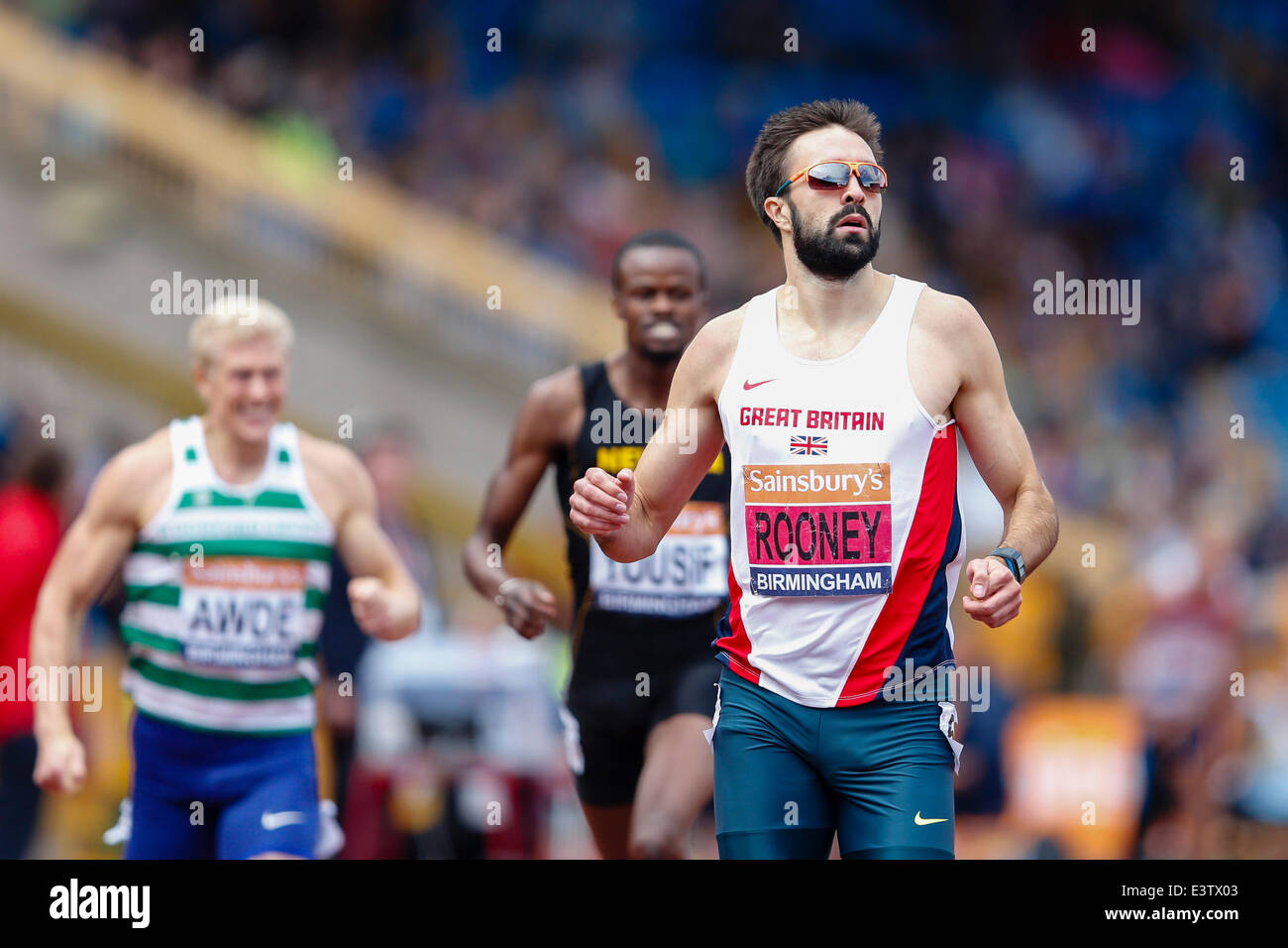 Birmingham, UK. 29 Juin, 2014. Martyn ROONEY (Croydon) remporte le 400m hommes au cours de la finale d'Athlétisme britannique Sainsbury's de Alexander Stadium. Credit : Action Plus Sport/Alamy Live News Banque D'Images