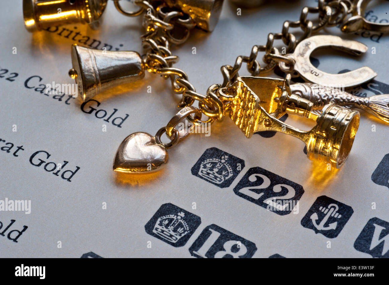 Déchets d'or CARACTÉRISTIQUES PURETÉ 1960 gold charm bracelet sur la page de la pureté de l'or et poinçons livre de référence Banque D'Images