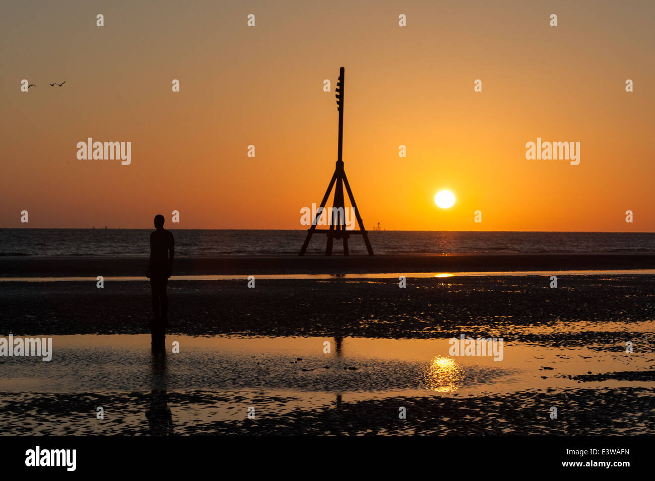 Solstice d'été à Crosby Beach de Sefton, nord-ouest de l'Angleterre. Banque D'Images