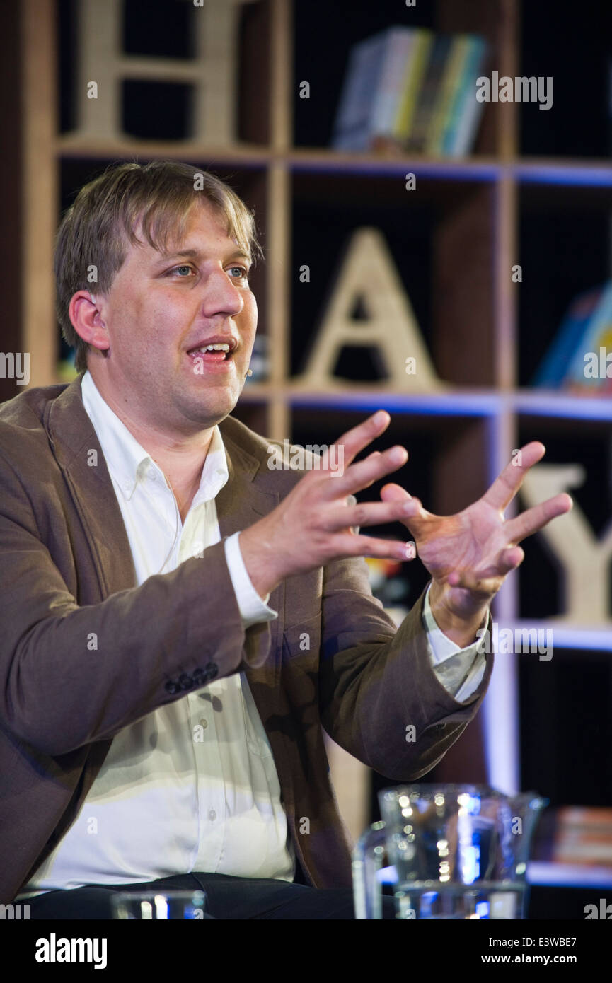 Chris Lintott dans l'cosmique discussion à Hay Festival 2014 ©Jeff Morgan Banque D'Images