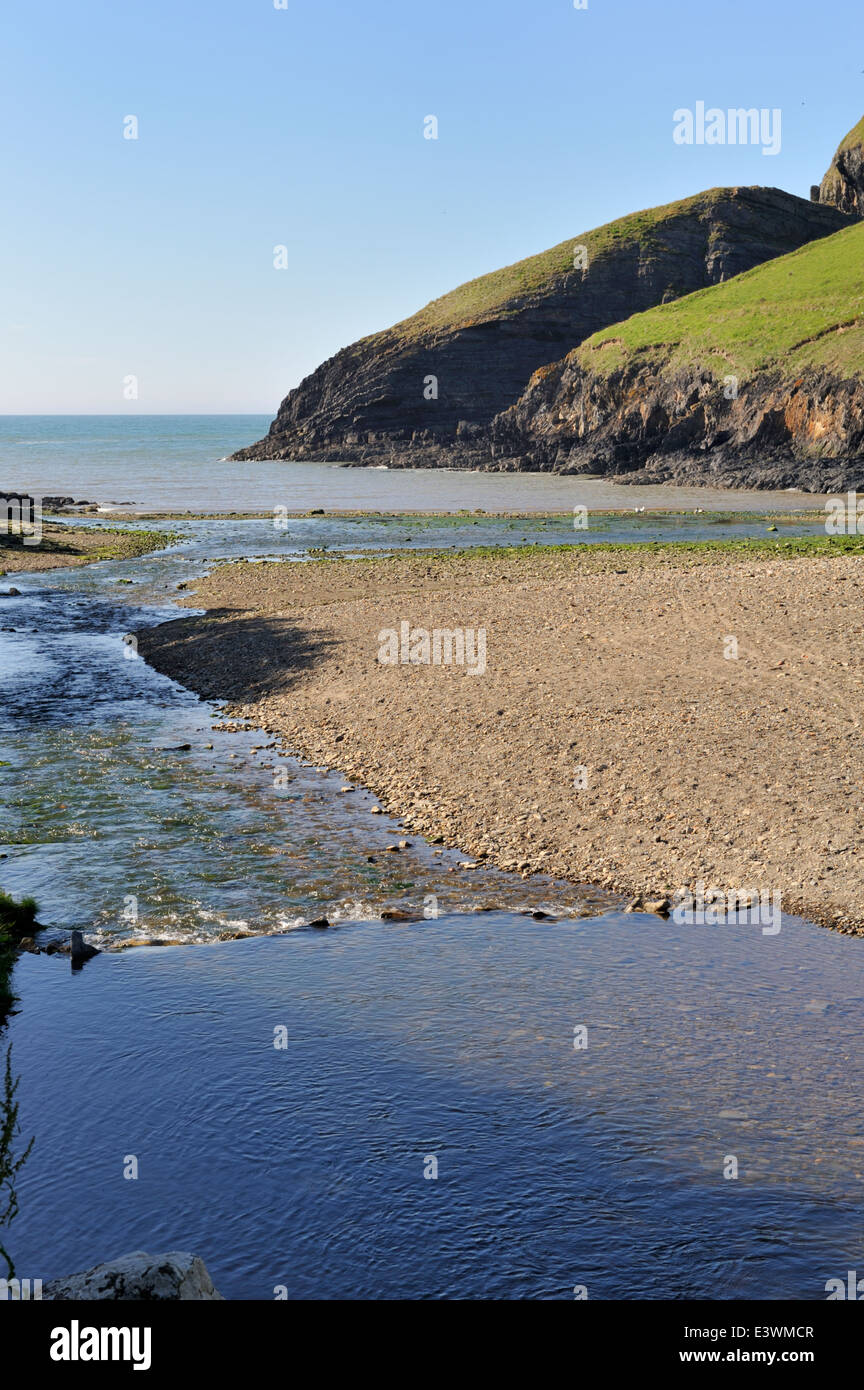 Ceibwr Bay et plage avec river et le long de la côte du Pembrokeshire, West Wales Banque D'Images