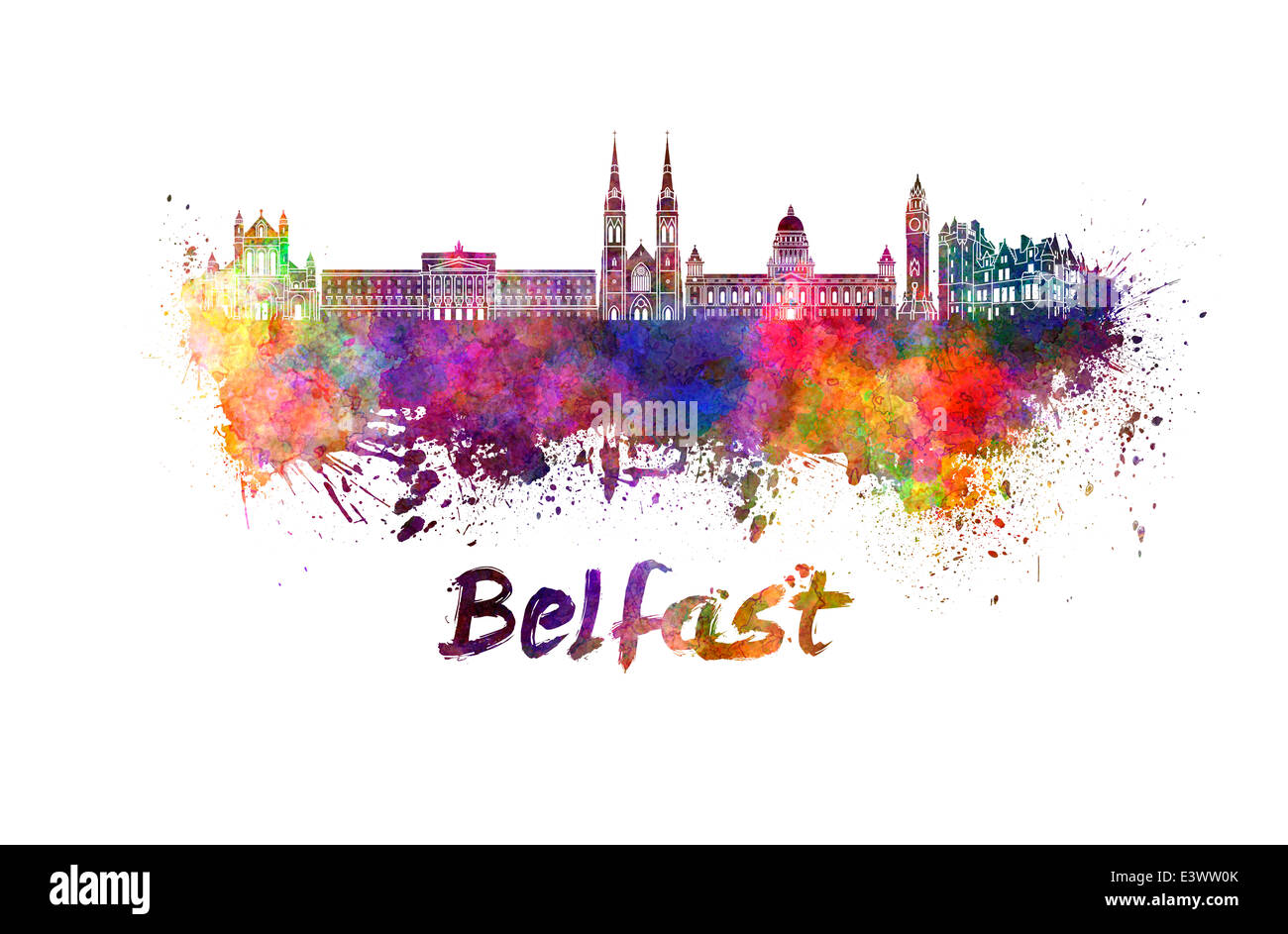 Belfast, en éclaboussures aquarelle Banque D'Images