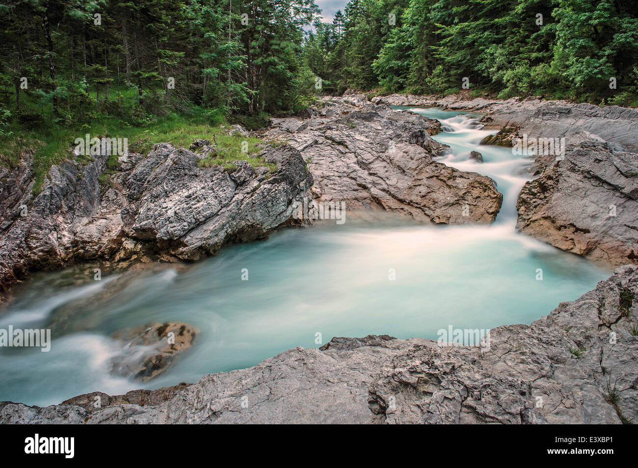 Rißbach, Vorderriß, Lenggries, Hinterriß, Karwendel, frontière entre la Haute-bavière, Bavière, Allemagne, et du Tyrol, Autriche Banque D'Images