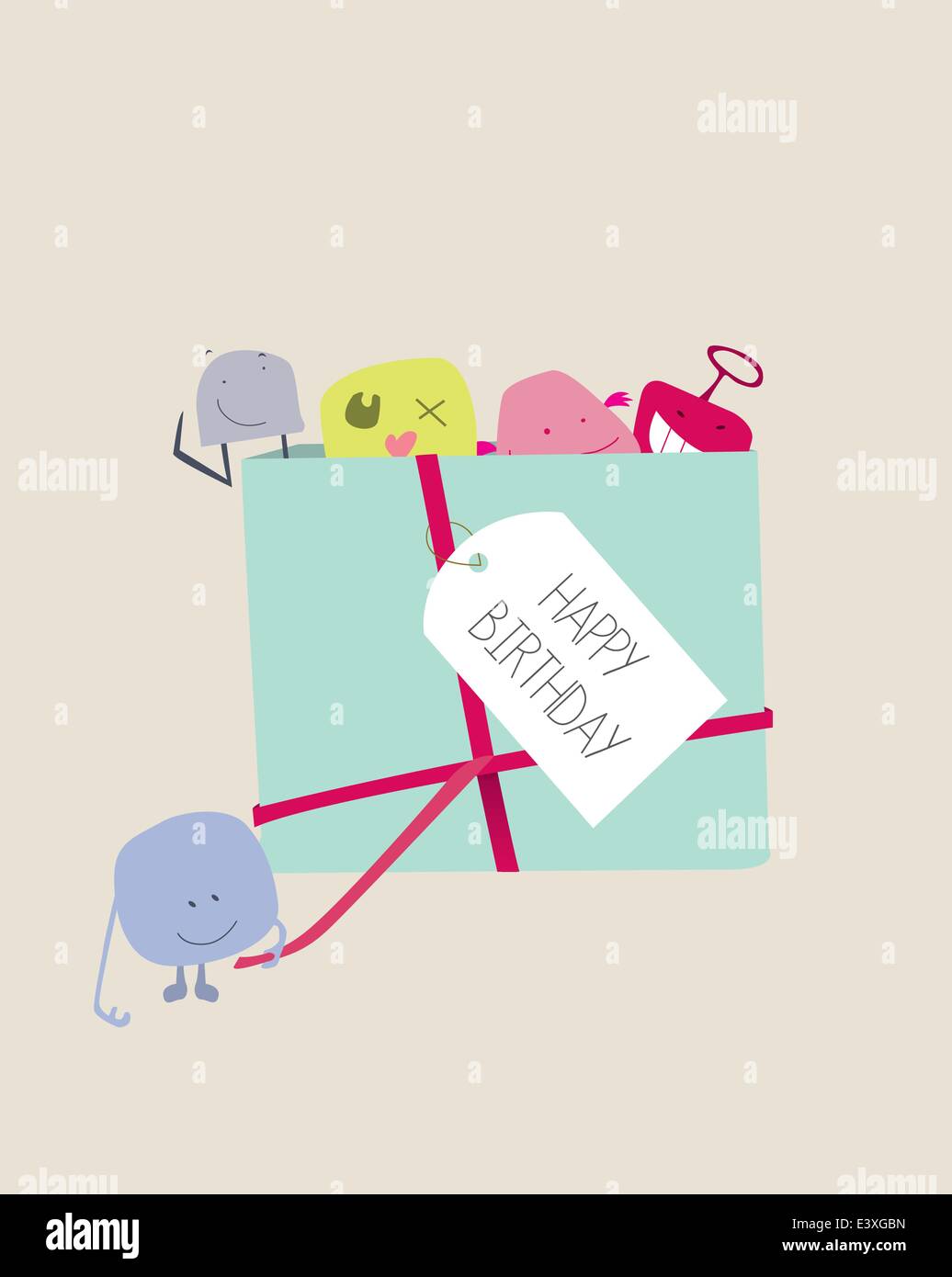 Une sélection de cute cheeky style poupée laide des monstres dans un cadeau d'anniversaire Illustration de Vecteur