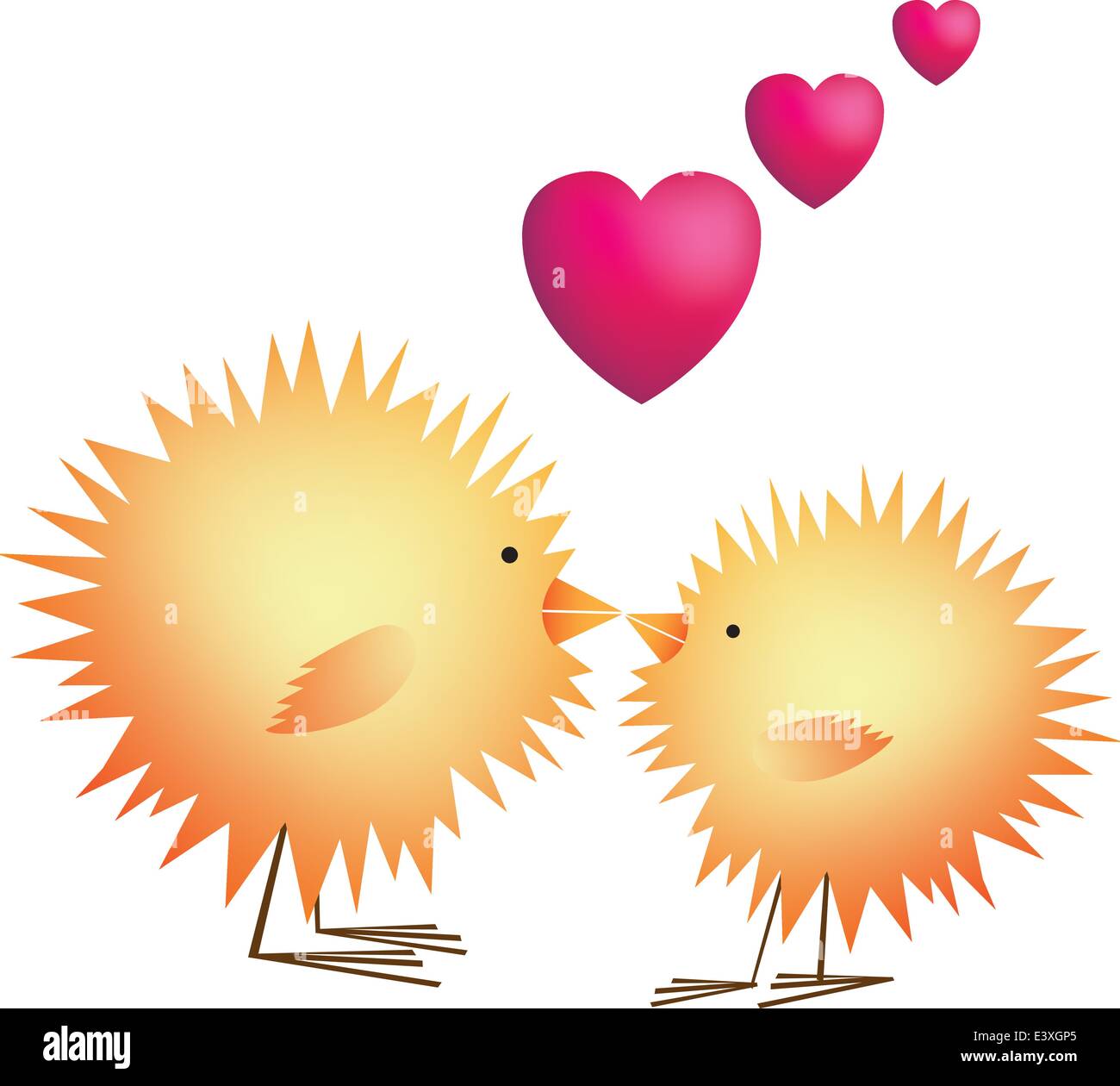 Cute love chicks, baiser sur fond blanc Illustration de Vecteur